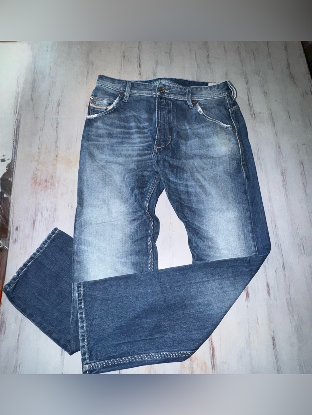 Diesel Men's Faded Blue Straight Jeans
